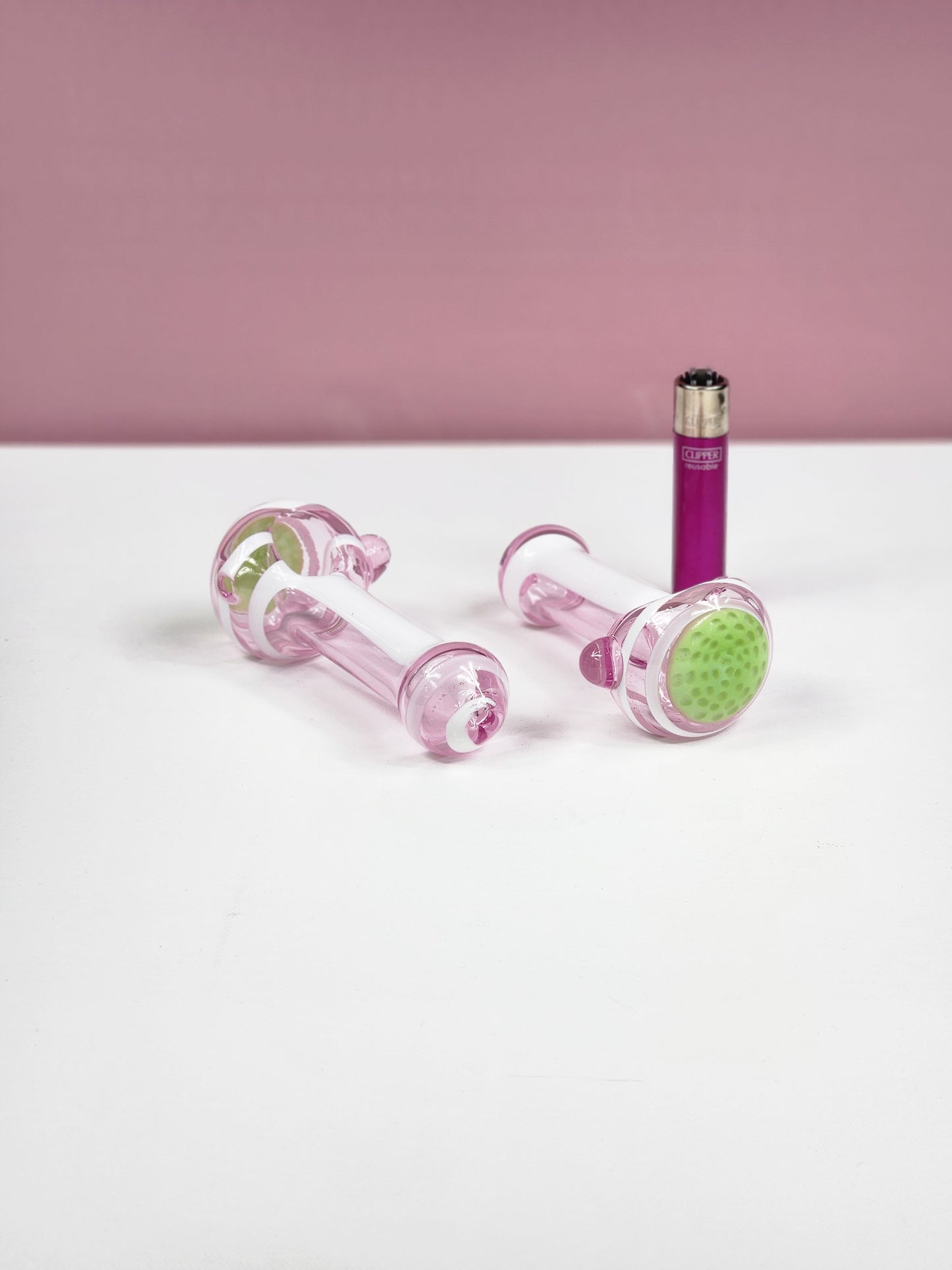 Pink w/ White Stripe Glass Pipe