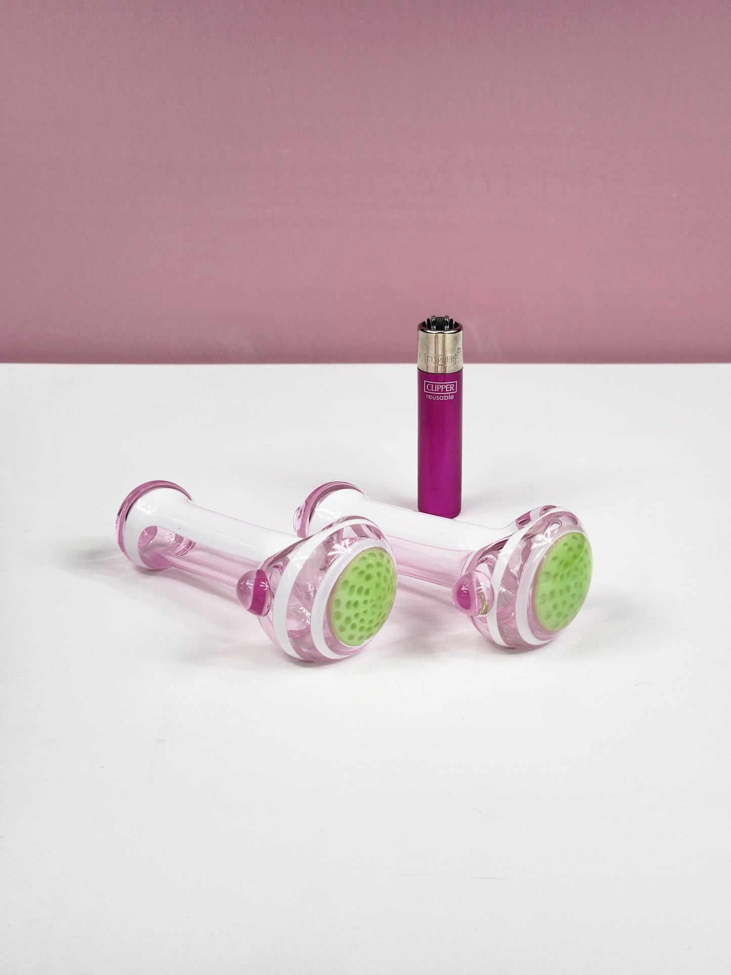 Pink w/ White Stripe Glass Pipe